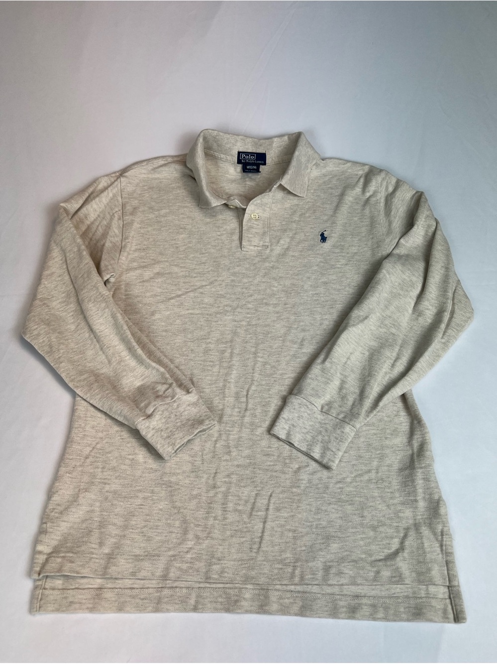Polo Ralph Lauren Polo Shirt Boys Sz Med 12-14 Cream Interlock Long Sleeve